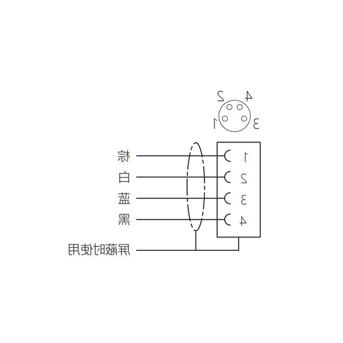 M8 4Pin、母头90°、单端预铸电缆、防焊渣PUR材质、橙色护套、63T061-XXX